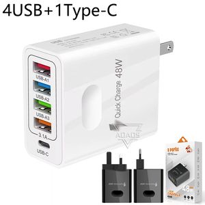 Adaptateur mural multiport 4USB + type-c 3.1A, chargeur pour téléphone et ordinateur portable, EU/US/UK, adapté pour Samsung Iphone Xiaomi