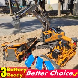 Enfants 4WD Enfants Remote Excavator RC ALLIAGE TRUC TRUCHER BULDOZER OFFRICE HORS ROAD 4x4 VÉHICULE Boy Girl Toy Kids Gift 240329