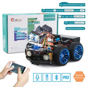 Freeshipping 4WD Smart Robot Car Diy for Arduino R3 Starter Robotics Learning Kit APP RC STEM Toy Kid Support Scratch Library