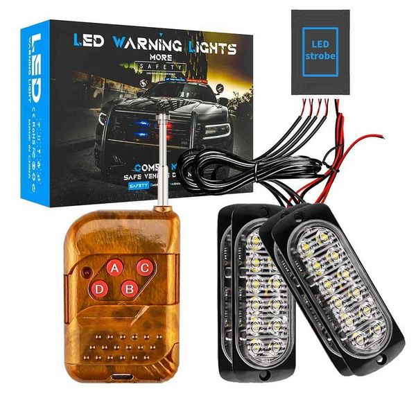 Kit de 4X 12 LED de Control remoto inalámbrico, luz estroboscópica para parrilla delantera de coche, lámpara de emergencia intermitente, señal de Flash de advertencia policial de 12V y 24V