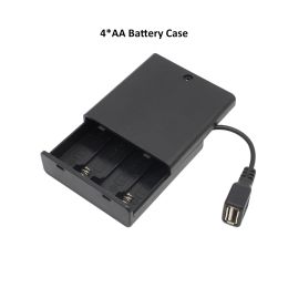 4x AA USB / DC Power Batter Box Boîte Boîte de stockage Conteneur LR6 avec câbles de fil de fil pour les lumières de la bande LED