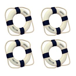 4x Bienvenue à bord de mousse nautique Life Lifebuoy Ring Boat Mur suspendu décoration de maison bleu 50cm 240403