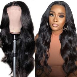 Perruque Lace Front Wig synthétique Body Wave longue 4x1, perruque Lace Wig transparente avec cheveux de bébé, perruque T Part longue pour femmes noires