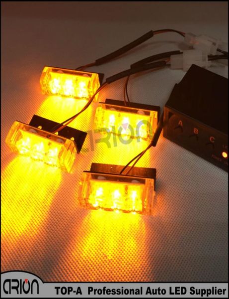 4x3 12 LED Luz de flash para motocicleta estroboscópica de advertencia EMS policía camión bomberos luces de rejilla intermitentes DC 12V ámbar amarillo 5449058