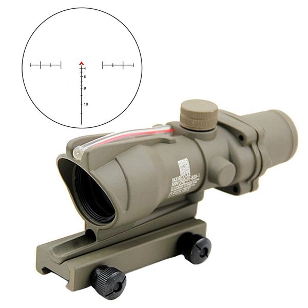 ACOG 4x32 Alcance de fuente de fibra Táctico Rojo Iluminado Fibra óptica real Lupa 4x Chevron Vidrio Grabado Retícula Caza Riflescope Airsoft