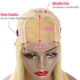 4x4 Clôture Bob Wig Color Blonde Hair vierge humain 613 # Silky Straight Medle Part Lace Wigs 10-16inch