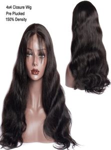 4x4 Sluiting Wig Braziliaanse lichaamsgolfpruik voorgeplukt Remy 150 Dichtheid Glueless Lace Front Haren Pruiken voor Zwarte Women9751231