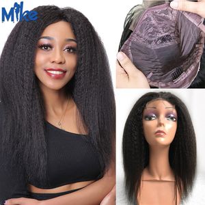 4x4 dentelle fermeture couleur naturelle crépus droite brésilienne perruques de cheveux humains 150% densité oeil à oeil fermeture perruque cheveux humains