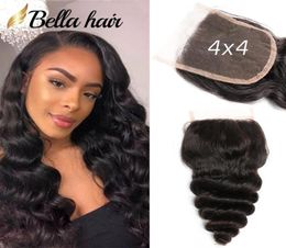 Perruque Lace Closure Loose Wave 4x4, cheveux naturels vierges Remy, noir naturel, peut être blanchi, 3 voies, partie centrale, Swiss Closures8872921