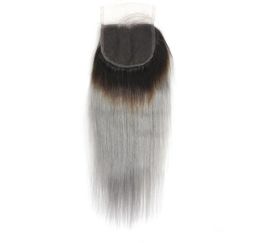 Fermeture de dentelle humaine ombrée gris argenté 4x4 1B GreyGray fermeture de cheveux raides6710553