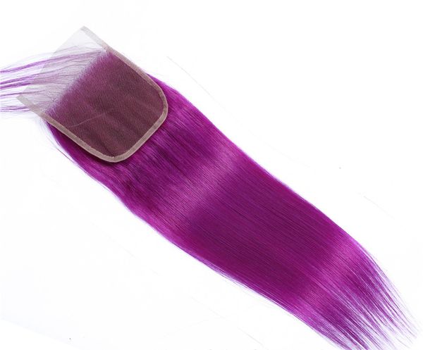 4x4 Transparent Lace Closure Only Violet Purple Human Hair Pré-plumé Brésilien Body Wave Remy Hair