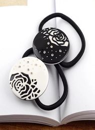4X4CM élastiques ronds en acrylique noir et blanc avec perceuse C anneau de cheveux tête corde épingle à cheveux pour dames coiffure de mode préférée Je1352500