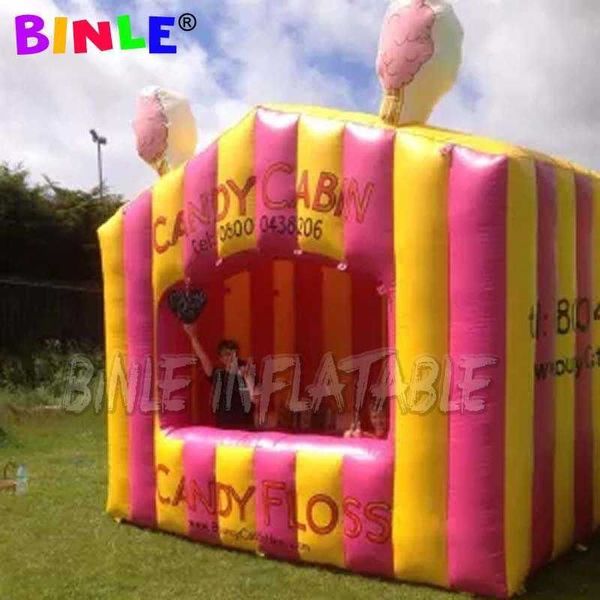 4x4m (13x13ft) venta al por mayor Hermosa cabina inflable de algodón de azúcar casa inflable tienda de campaña de palomitas de maíz Diversión carnaval feria inflable algodón de azúcar vender cabina de cabina