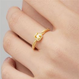 4x4mm Diamant Étincelant Carré Réel Bague en Argent 925 Jaune 8A Bague en Zircone Cubique Or 18k pour Femme Bagues de Fiançailles Bijoux Boîte Cadeau Ouverture Réglable