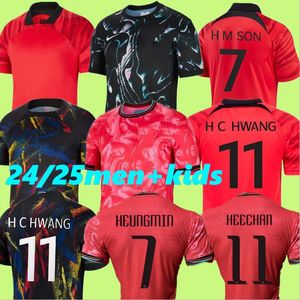 Nouveau 2024 2025 Korea Heungmin Kangin Heechan 24 25 Heechan Football Shirt Kit Kid Kit Set Home Away Men Uniforme Black Black Fan Player Version