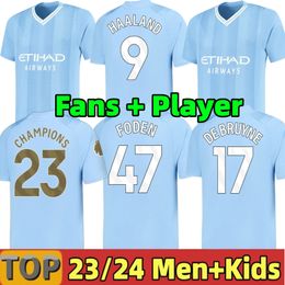 4XL 22 23 24 camisetas de fútbol de Manchester HAALAND DE BRUYNE 2023 2024 PHILLIPS local visitante azul City GREALISH STERLING FERRAN MAHREZ foden Hombres camiseta de fútbol para niños