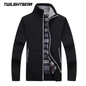 4XL 5XL Mens Fleece Geweten Herfst Winter Warm Kasjmier Jurk Slanke Vet Wol Rits Casual Trui Mannen Gebreide Jas AG1383 211006