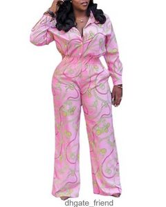 4xl 5xl plus size jumpsuits en rompers voor vrouwen grote roze bedrukte single breasted single breasted full mouw hoge taille elegante jumpsuit