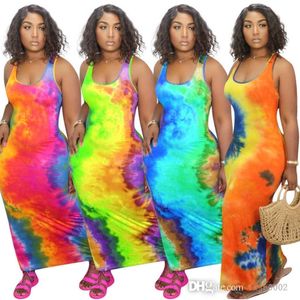 4XL 5XL Tallas grandes Vestidos largos Diseñador Mujer Ropa Sexy Cuello en U Tie Dye Sin mangas Ropa de verano Chaleco Vestido ajustado