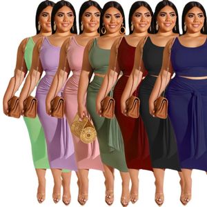 4XL 5XL Vrouwen plus size jurk sets tank top + skinny verbonden rok tweedelige set effen kleur vest tops + lange jurken zomer Kleding 4966