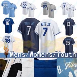 4XL 7 Bobby Witt Jr. Maillot de baseball 16 Bo Jackson 5 George Brett Royals 13 Salvador Perez 17 Nelson Velazquez 9 Vinnie Pasquantino Kansases City Freddy Fermin