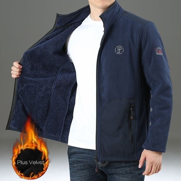 4XL Otoño Invierno Mens Warm Fleece Jacket Plus Velvet Thicken Thermal Big Size Cardigan Fleece Coat Outdoor Sport Senderismo Chaquetas 201116