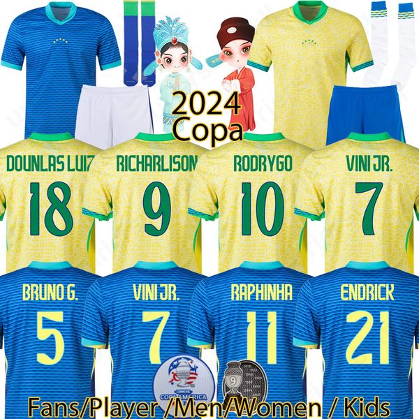 4xl Copa Brasils Jerseys de fútbol Camiseta Futbol Brasils Copa Mundial 2024 Camisa de fútbol Mujeres Brasil Maillot de Foot Men Kits Dounlas Luiz Jesus Jersey