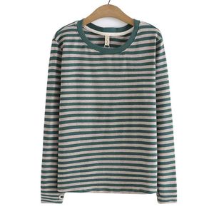 4XL T-shirt à manches longues grande taille vêtements pour femmes simple rayé coton tricot sommets automne lâche décontracté t-shirts de base 240315