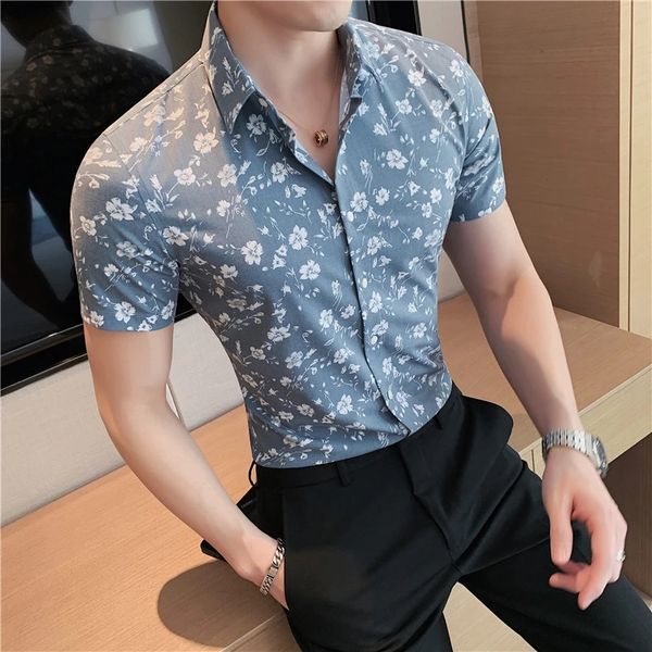 Chemises florales fines à manches courtes pour hommes, vêtements d'été 4XL-M, Simple, Slim Fit décontracté, bal/fête/Club/Streetwear, vente de smoking, 2022