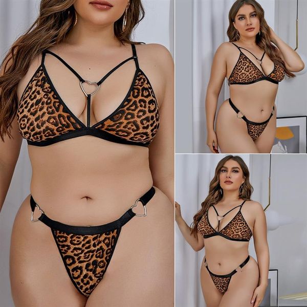 4XL Tallas grandes Ropa interior de mujer Estilo de club nocturno erótico Cristal Terciopelo Leopardo Conjunto de lencería sexy Ropa de dormir Ropa de dormir Dos piezas Sexo C343Y