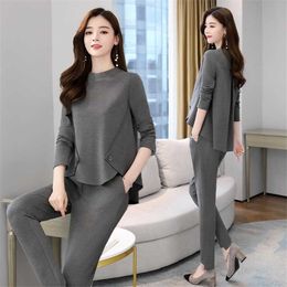 4XL Plus SizeWomen Tweedelige Set O-hals Top Pullover Broek Lange Mouwen Uitloper 2 Stuk Dames Suit Sweatshirt Y0625