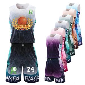 4XS-7XL Oversized basketball jersey voor mannenkinderen in 2-delige shirt shorts sportkleding mannelijke kinderen basketbal uniform 240418