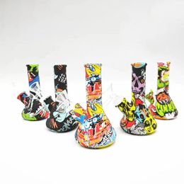 5,0 6,5 pouces Camouflage Couleur Bécher Conception Silicone Pipe À Eau Bongs 14mm Femelle Incassable Avec Downstem Bol En Verre Dab Huile Rigs Tabac Fumer Pipes À Main