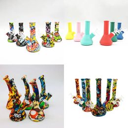 5,0 6,5 pouces couleur camouflage silicone bécher bang conduite d'eau narguilé 14mm femelle incassable tabac brûleur à huile tuyaux avec bol en verre downstem dab plates-formes bongs en stock