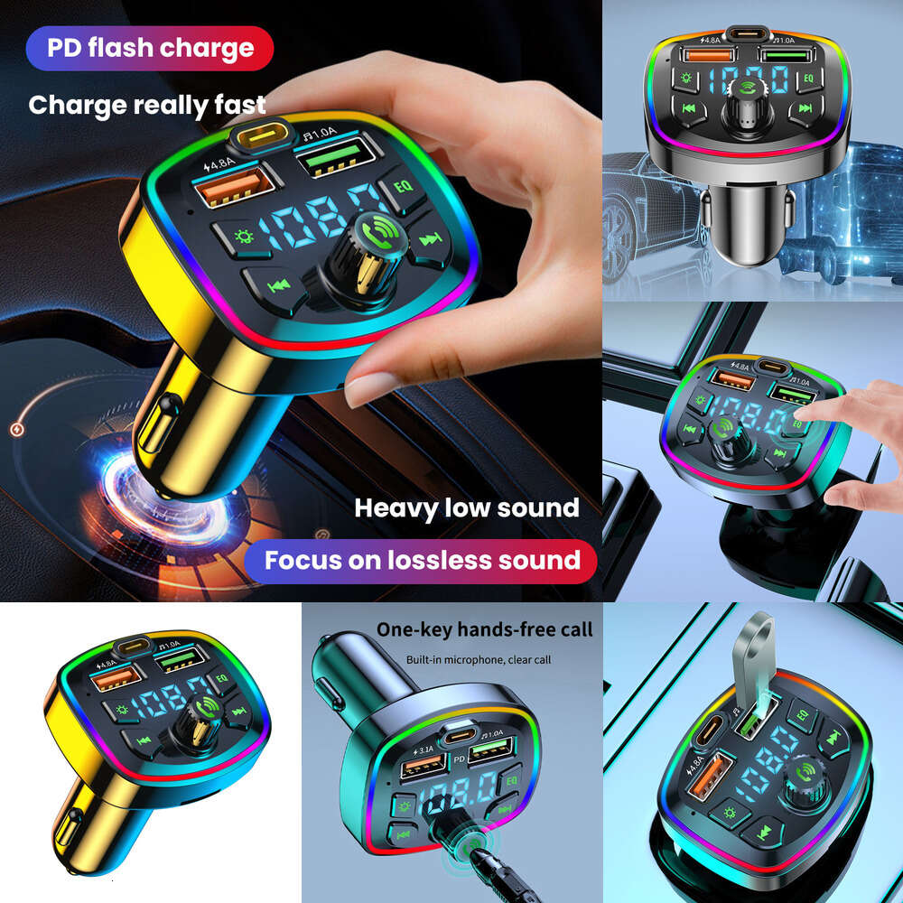 5.0 FM New Hands-Free Bluetooth-Compaitable Transmitter Car 2 USB Fast Charger Mp3 Modulator Player Handsfree Audio Receiver