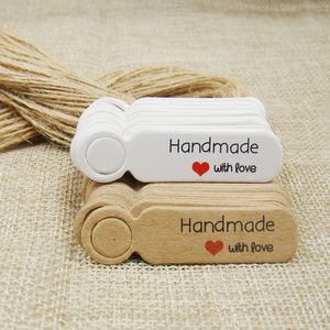 5*1,3 cm schattige vorm kraft/wit handgemaakt met liefdespapier cadeau hang tag 100 pcs +100 pcs hennep string voor snoep/cadeau/cookies display