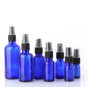 5 10 15 20 30 50 100 ML Botella de vidrio con atomizador, atomizador de perfume - Botellas vacías recargables de azul cobalto con rociadores de niebla fina de plástico negro