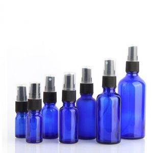 5 10 15 20 30 50 Botella de spray de vidrio de 100 ml, atomizador de perfume: botellas de color azul cobalto vacías recargables con pulverizadores de niebla fina de plástico negro Exgi