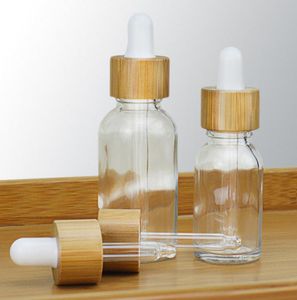 5 10 15 ml 30 ml 50 ml bouteilles en verre transparent chariot personnalisé Logo huile essentielle à huile essentielle avec capuchon en bambou e liquide