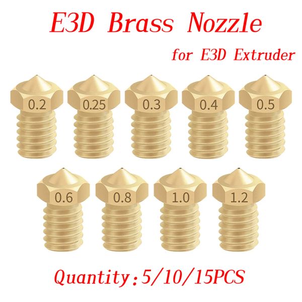 5/10/15pcs E3DV6 M6 Boquilla roscada latón 0.2 0.3 0.4 0.5 0.6 0.8 1.0 1.2 mm para 1.75 mm V5 V6 Hotend Extruser 3D Impresora