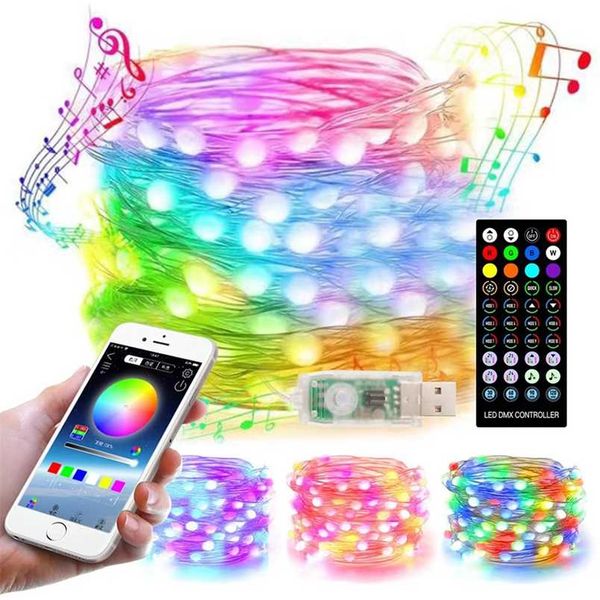 5/10/20M LED Bluetooth String Light Decoración del árbol de Navidad Control remoto USB Boda Navidad Garland Cortina Lámpara Fairy Home 211104