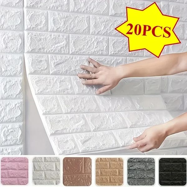 Adhesivo de ladrillo suave de espuma 3D, adhesivo con patrón para pared, papel tapiz impermeable, Panel de pared para decoración del hogar, 5/10/20 piezas, 240117