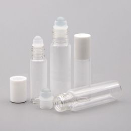 5 doorzichtige rolflessen van 10 ml met glazen bol voor etherische olie parfum glazen rolflessen met witte deksels Reisformaat Bmmnj