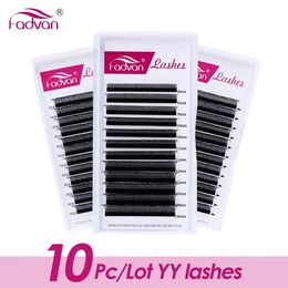 5/10 pcs fadvan yy forme de cils noirs extensions deux cils de pointe prémade des cils de ventilateur fausse muks yy cils 231227