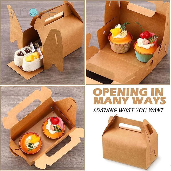 5/10 pièce boîte à gâteau cadeau en papier kraft boîte-cadeau créative bricolage dessert boîte d'emballage de cuisson portable avec poignée pour fournitures de fête 240205