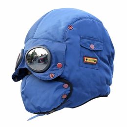 5-10 Years Children winter bomber hats balaclava mask windproof lined fleece hat boys girls earflaps ski cap Y200110