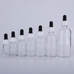Flacons compte-gouttes en verre transparent de 5 à 100 ml flacon de bouteille liquide en verre vide avec compte-gouttes pour les yeux bouchon blanc Ofhcn