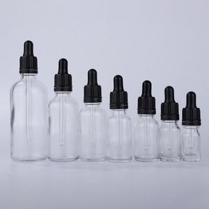 5-100ml cosmetische essentiële olie parfum dropper heldere glazen fles met sabotage zwarte deksels