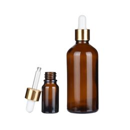 5-100ml Druppelflesje Amber Glas Gouden Cover Vloeistof Reagens Pipetfles Pipet Container Glas Parfum Phbqa