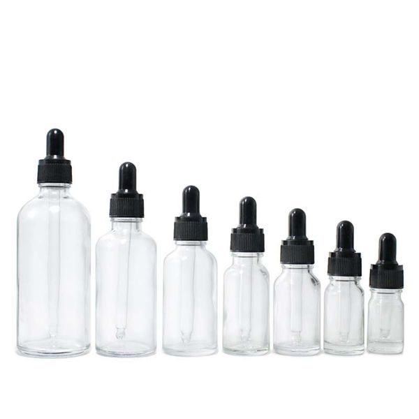 Bouteilles en verre de 5 à 100 ml, avec compte-gouttes en verre, flacon compte-gouttes rond vide transparent pour huiles essentielles, laboratoire de chimie, parfums de Cologne